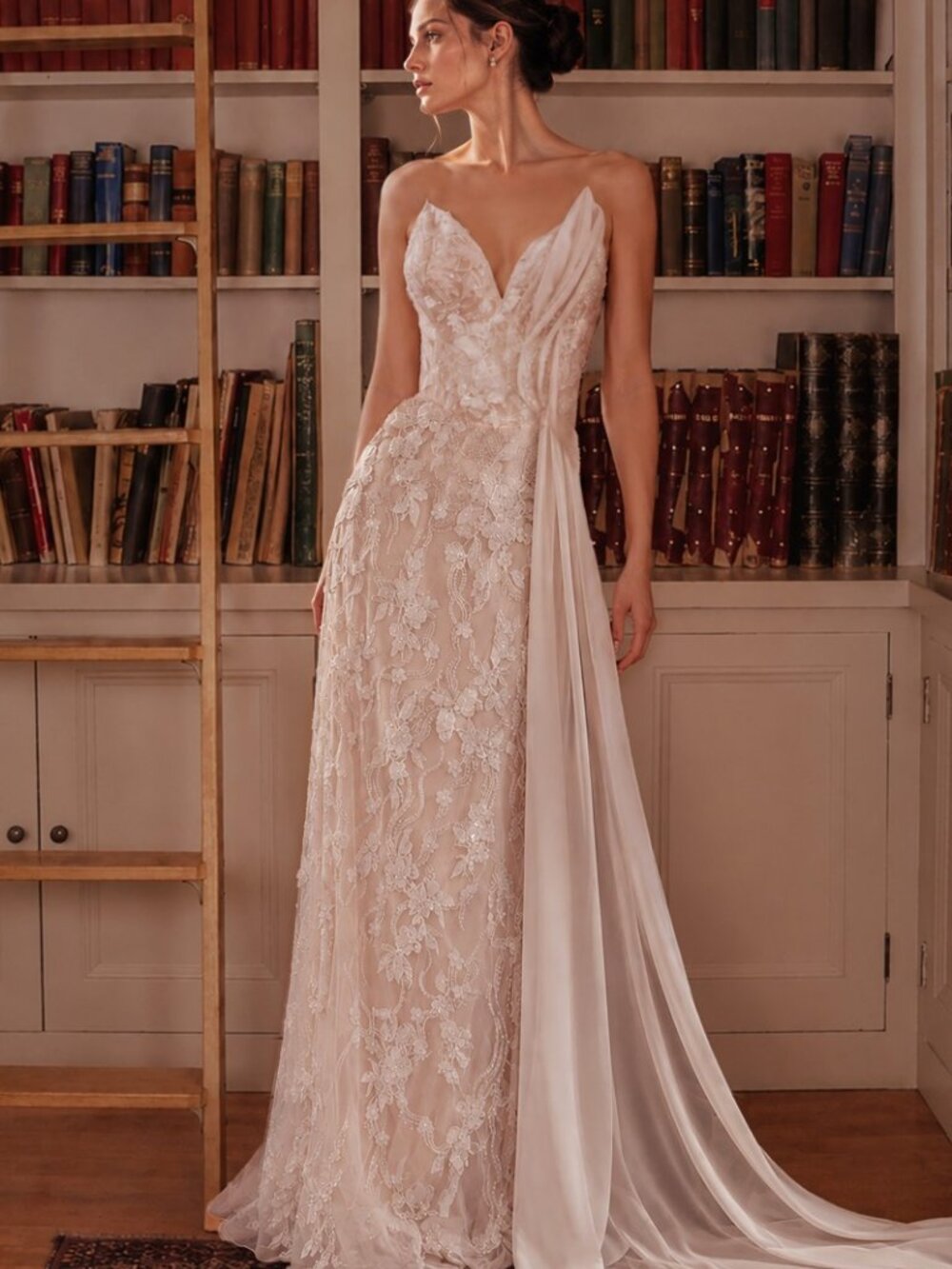 NEW OFF WHITE-NUDE Evening Gown Floor Length Formal Elegant CB168W